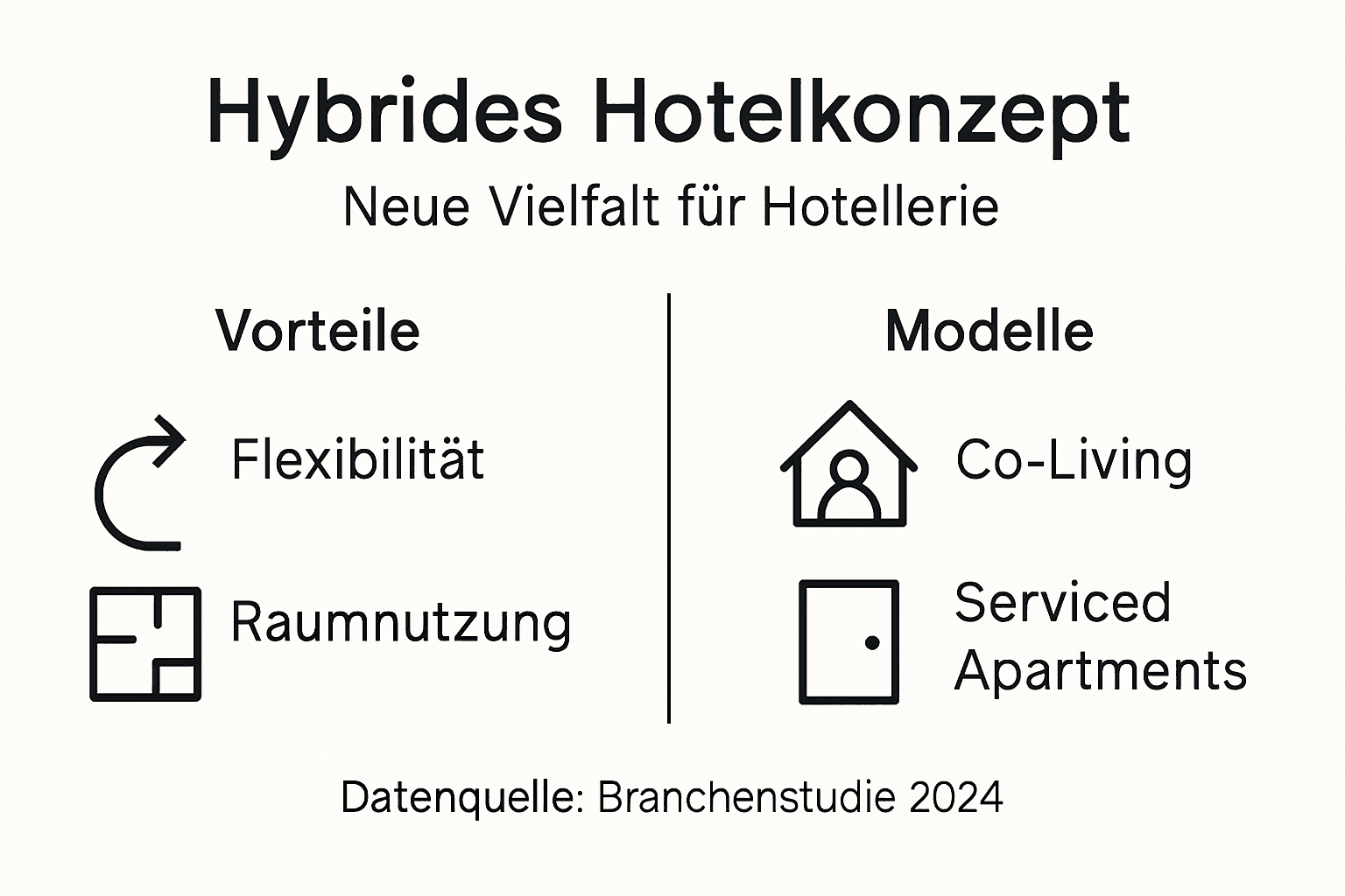 Übersichtsgrafik: Hybride Hotelkonzepte im Überblick – Chancen, Vorteile und verschiedene Modelle auf einen Blick