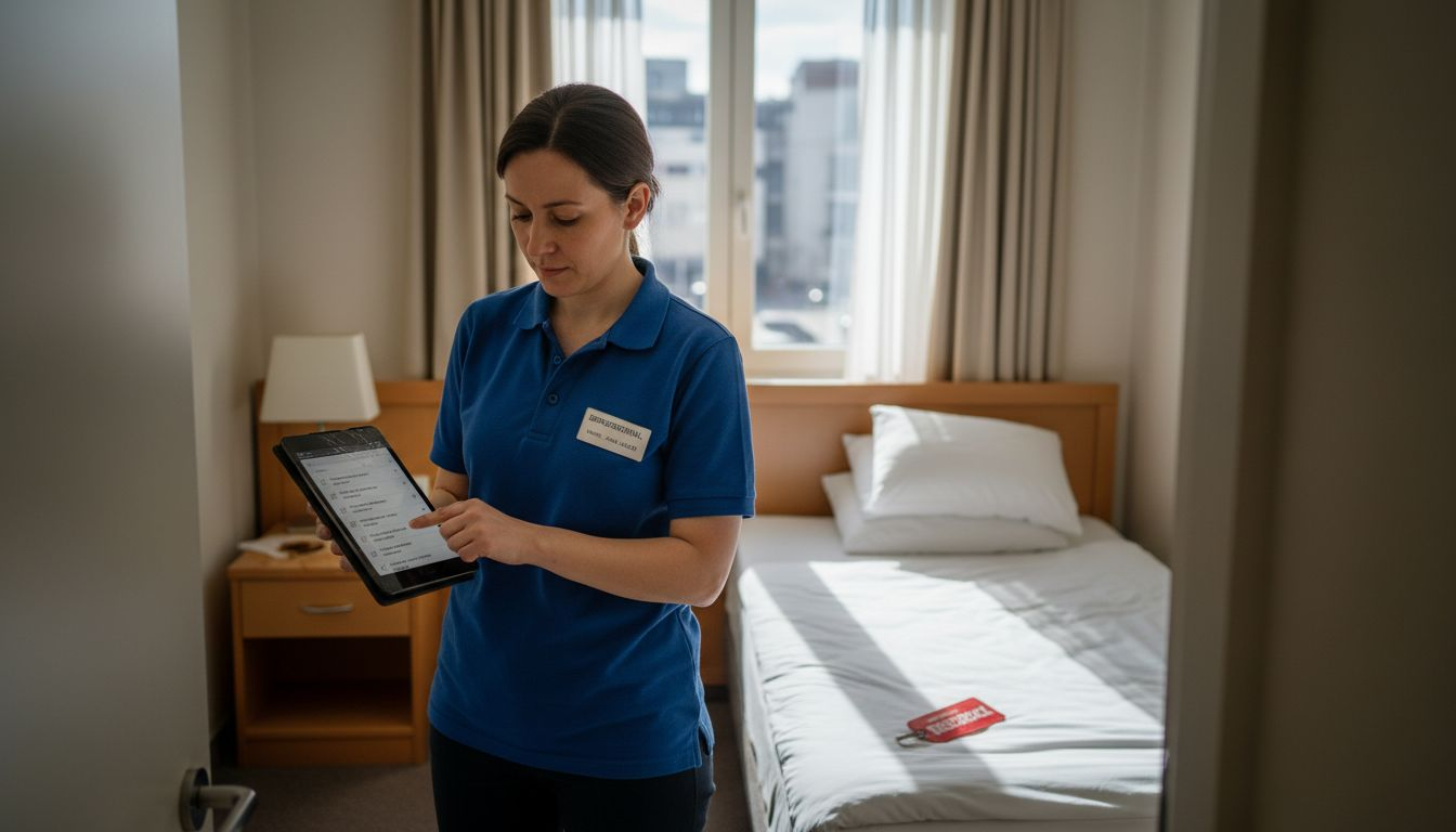 Hotelmitarbeiter bedienen Gäste mit dem Tablet und sorgen so für einen modernen und persönlichen Service.