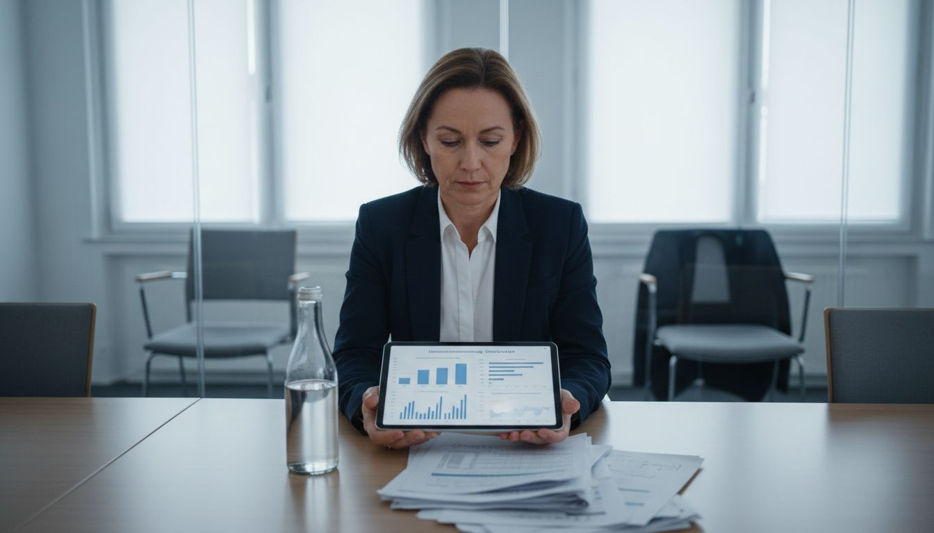 Die Hoteldirektorin wirft einen Blick auf die Ergebnisse des KI-Audits.