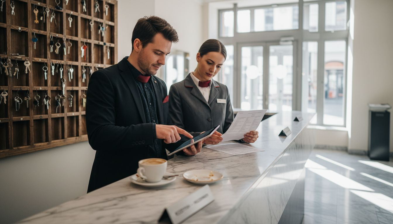 Unsere Mitarbeiter bedienen die Kunden am Tresen sowohl mit dem Tablet als auch mit ausgedruckten Unterlagen.