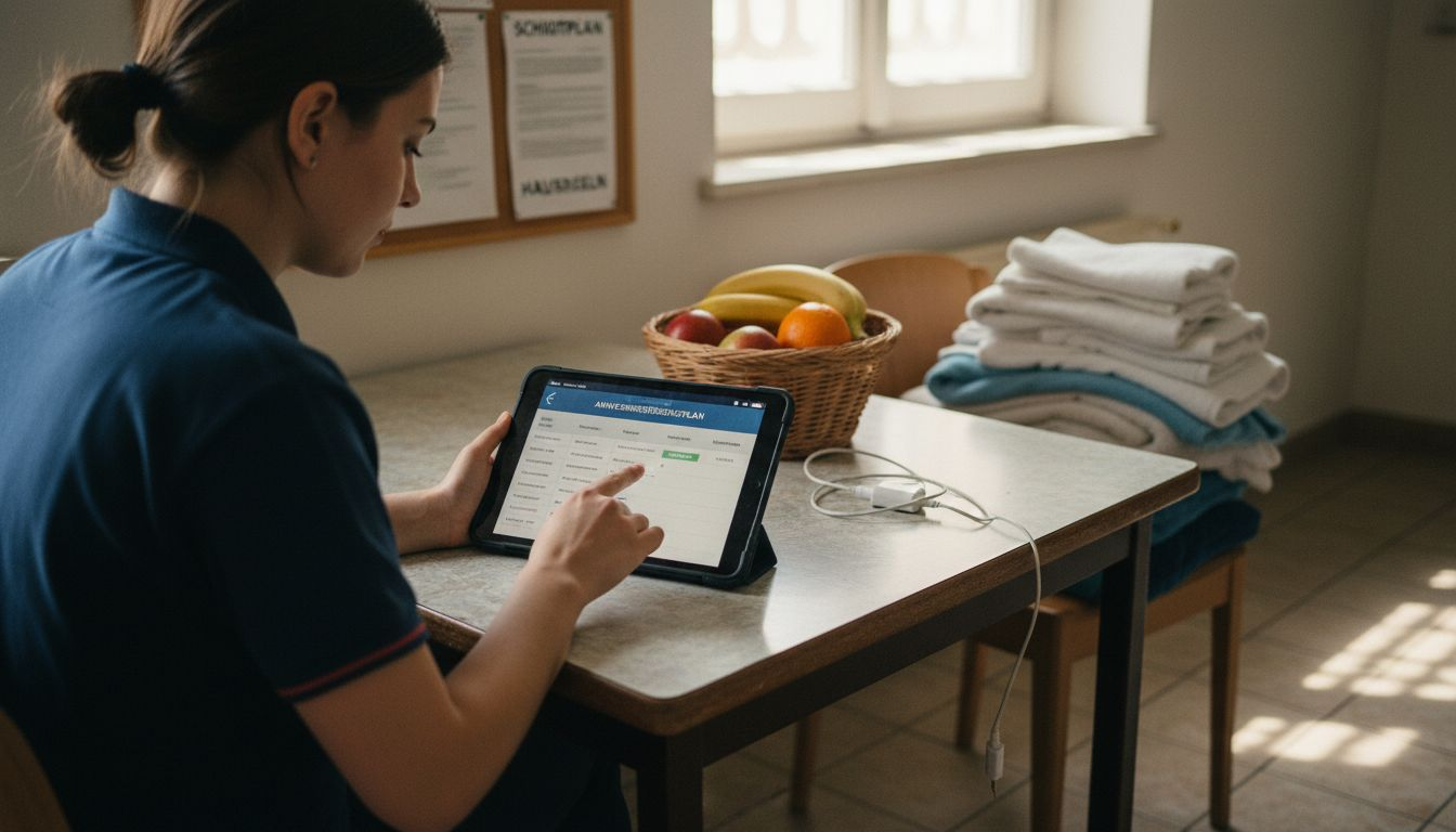 Die Teamleitung nutzt Tablets, um den Personaleinsatz effizient zu steuern.