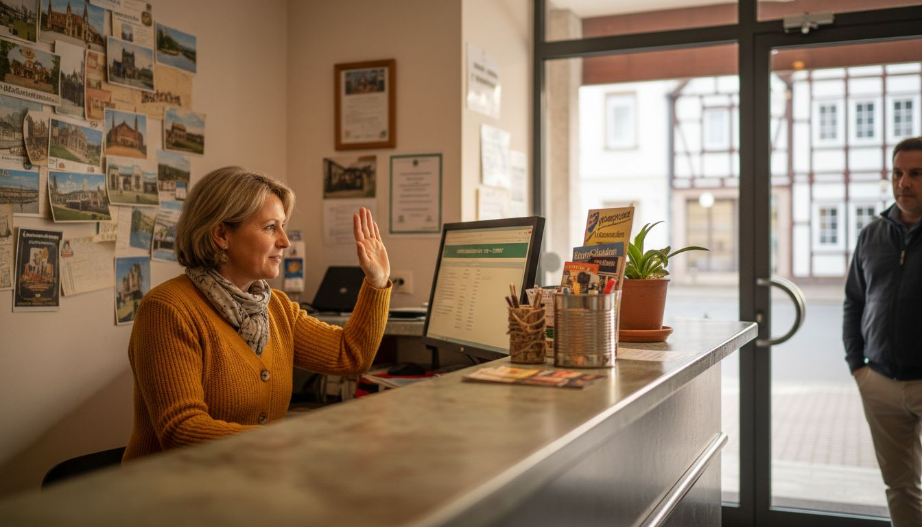 An der Hotelrezeption unterstützt künstliche Intelligenz die Arbeit der Empfangsmitarbeiterin.