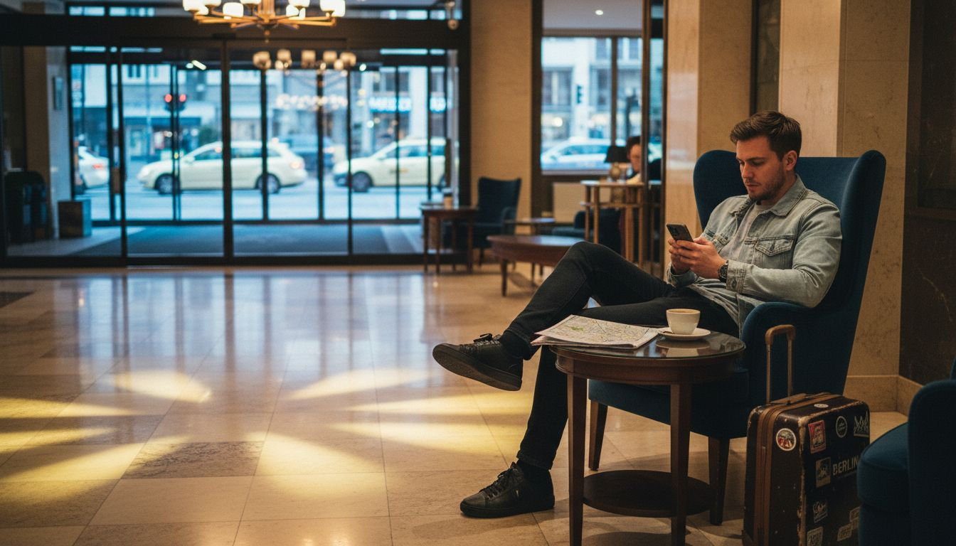 Ein Hotelgast checkt bequem per Smartphone ein.