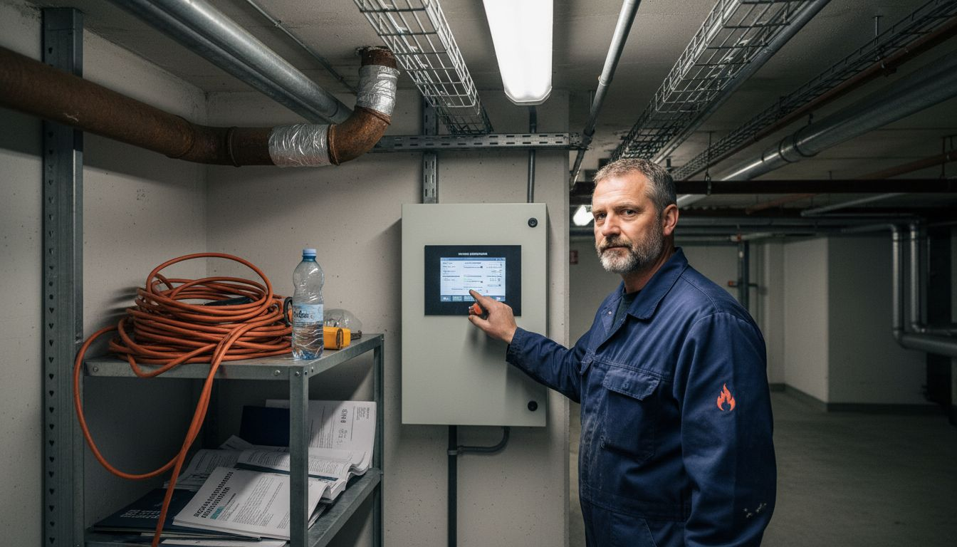 Ein Techniker nimmt Einstellungen am Energie-Management-System des Hotels vor.