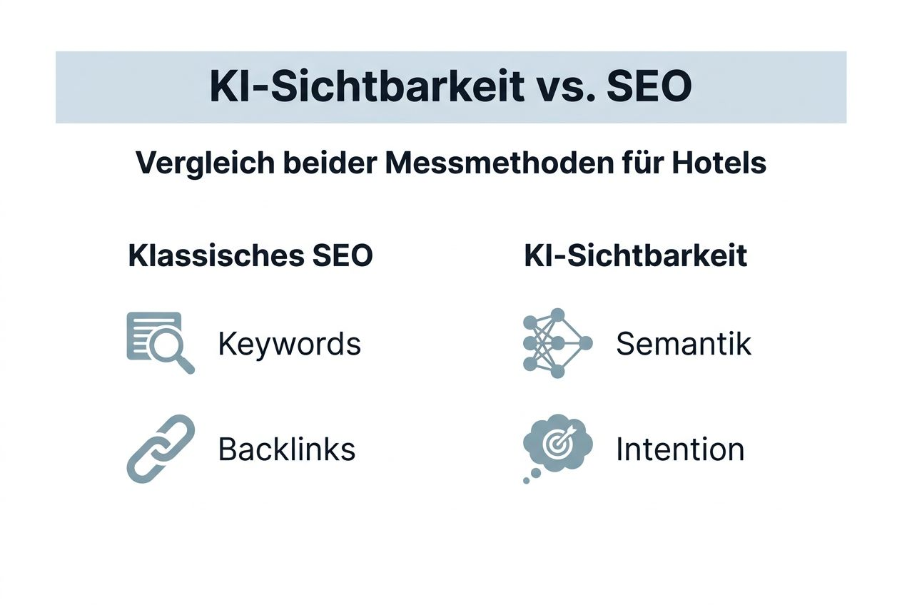 Eine Infografik zeigt, wie sich die Sichtbarkeit von KI-Inhalten im Vergleich zu klassischer SEO entwickelt.
