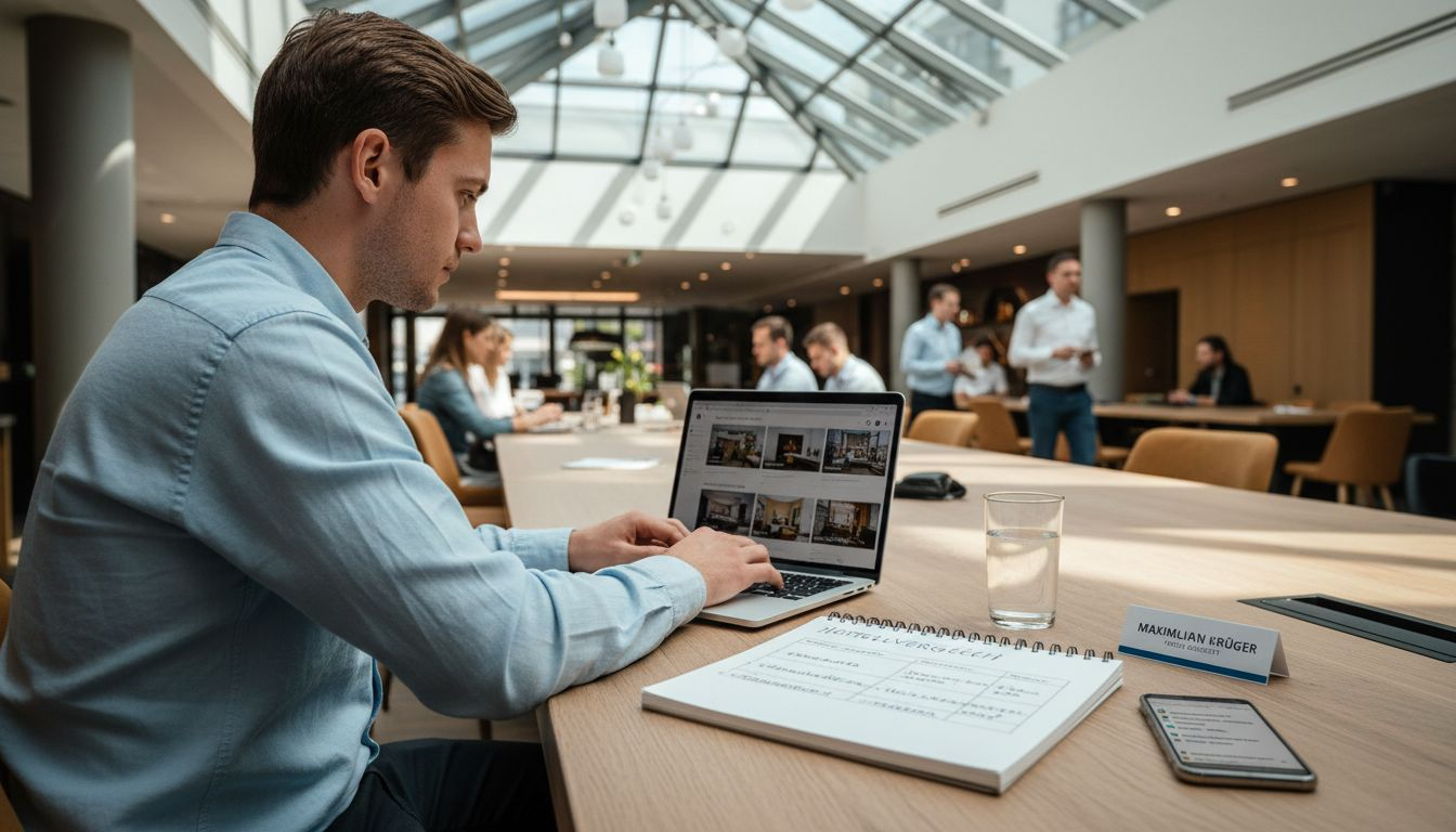 Leistungsvergleich des Hotelpersonals am gemeinsam genutzten Laptop im Arbeitsbereich