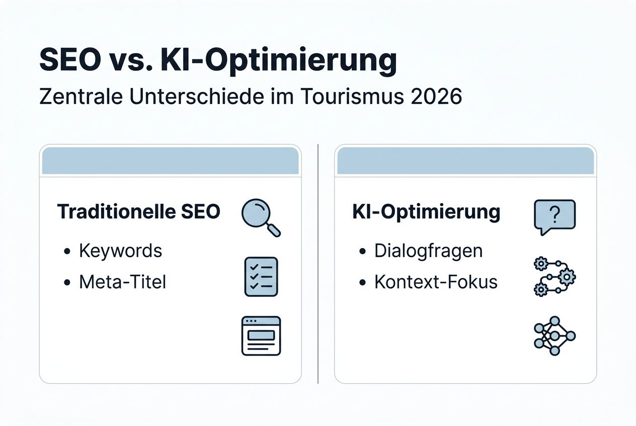 Infografik: SEO und KI-Optimierung im direkten Vergleich