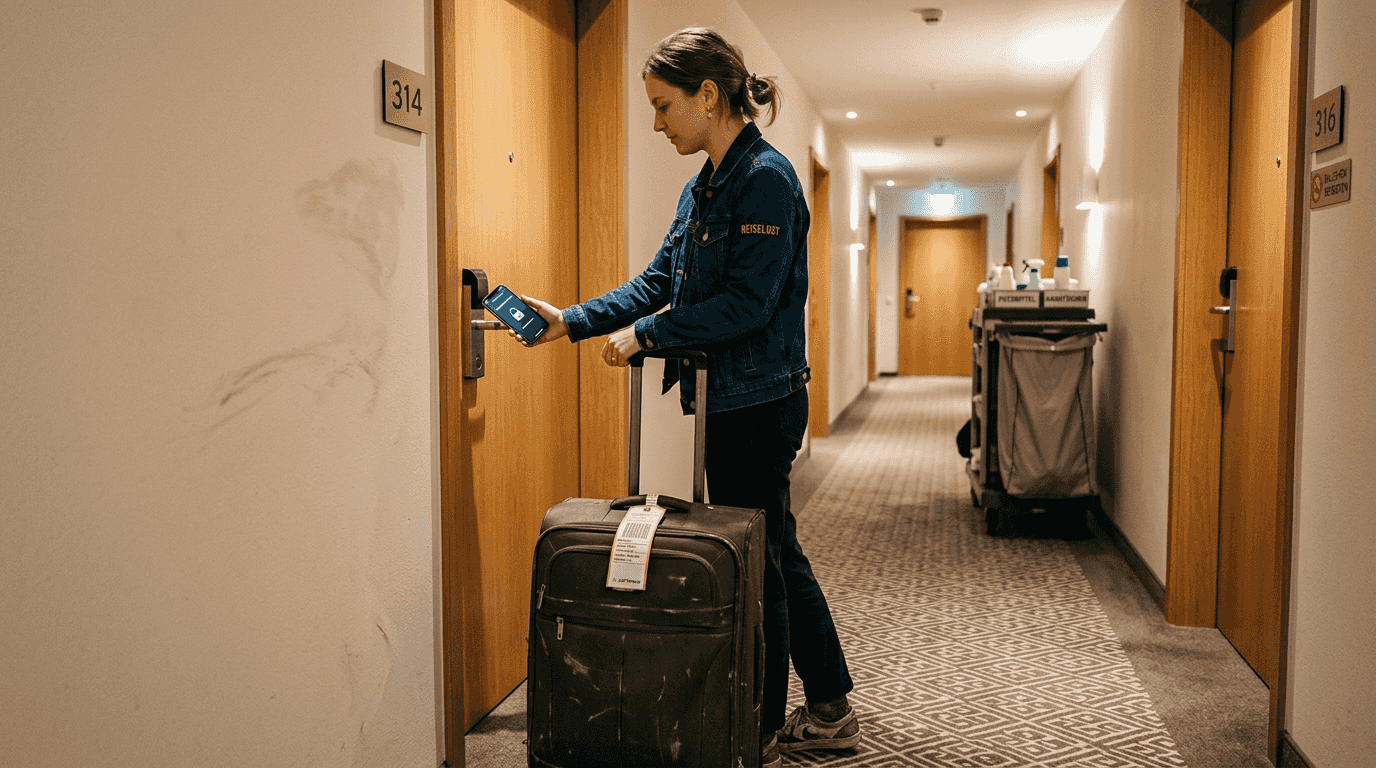 Ein Hotelgast öffnet seine Zimmertür bequem mit dem Smartphone.
