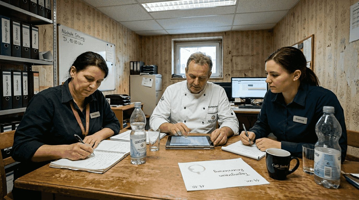 Hotelmitarbeiter bei der Besprechung der operativen Abläufe
