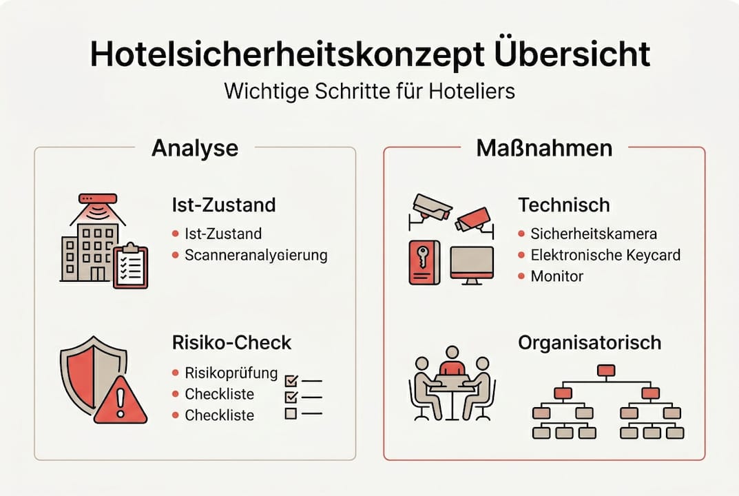 Übersichtsgrafik: Die wichtigsten Schritte für ein sicheres Hotelkonzept