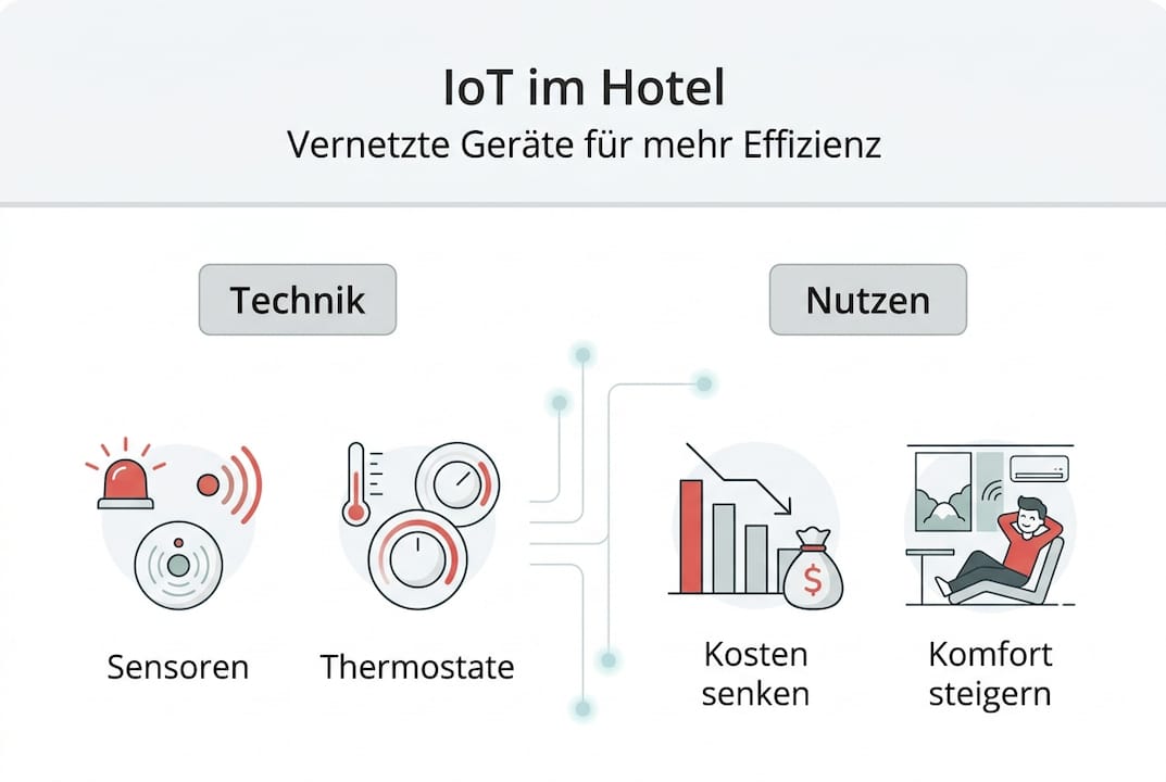 Die Infografik veranschaulicht anschaulich die Grundlagen des Internets der Dinge und welche Vorteile Hotels daraus ziehen können.