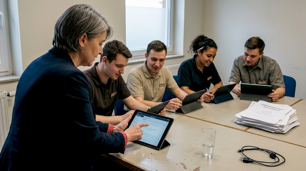 Das Hotelteam macht sich mit einer neuen Software vertraut.