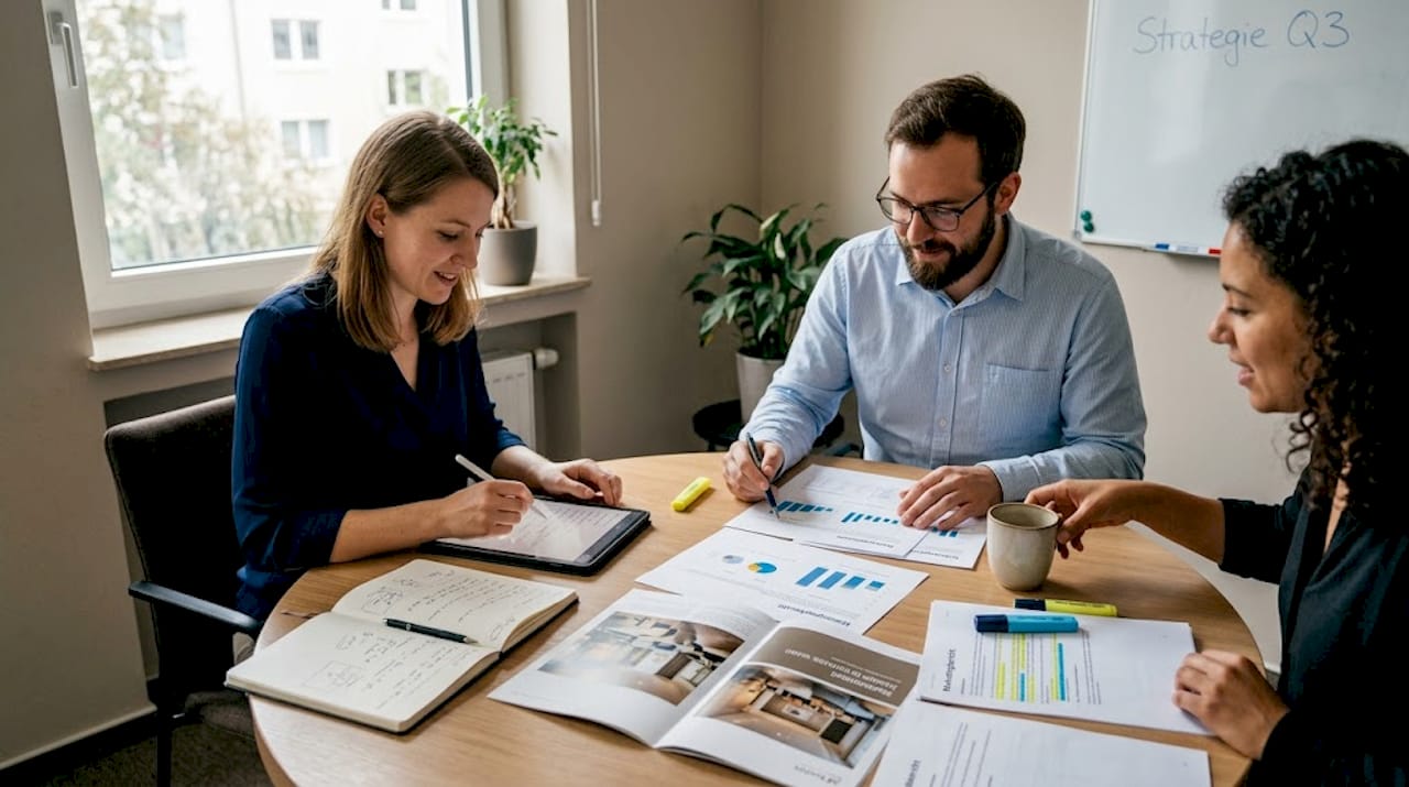 Im Konferenzraum tauscht sich das Team über KI-bezogene Daten aus.