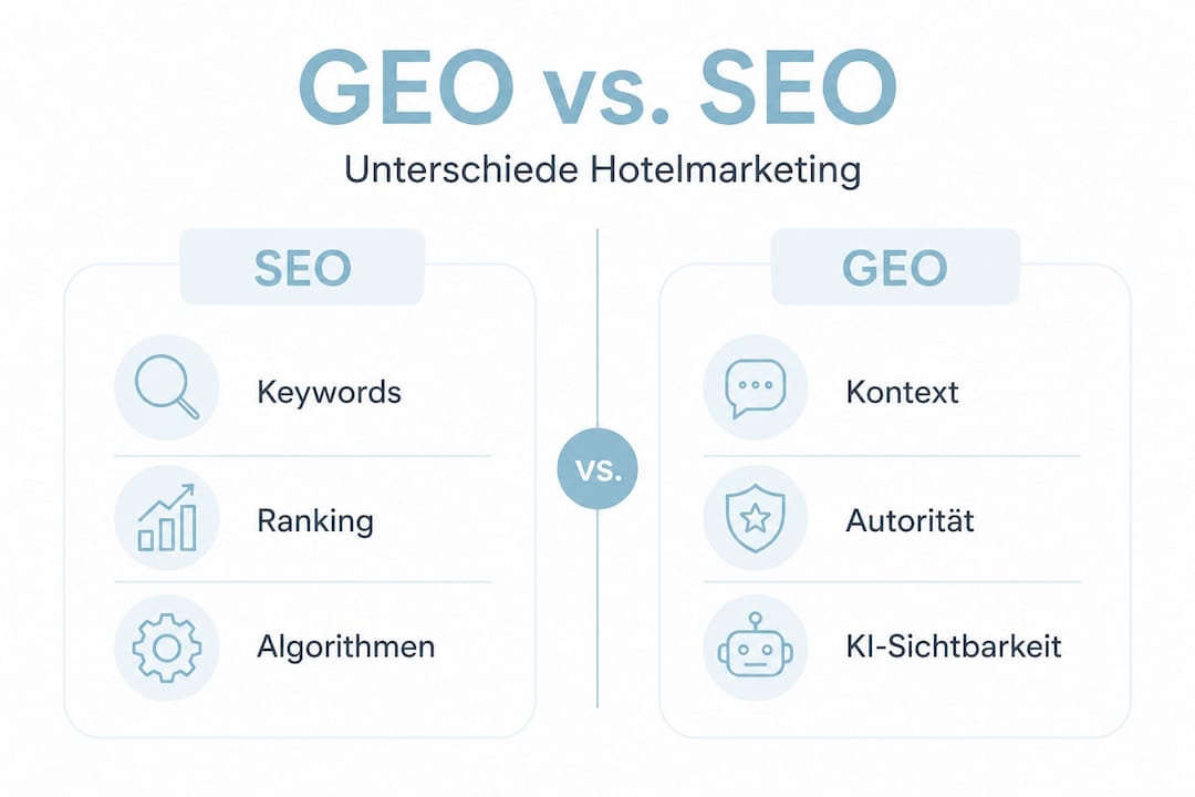 Infografik: GEO-Optimierung vs. SEO – Was bringt Hotels im Online-Marketing wirklich weiter?