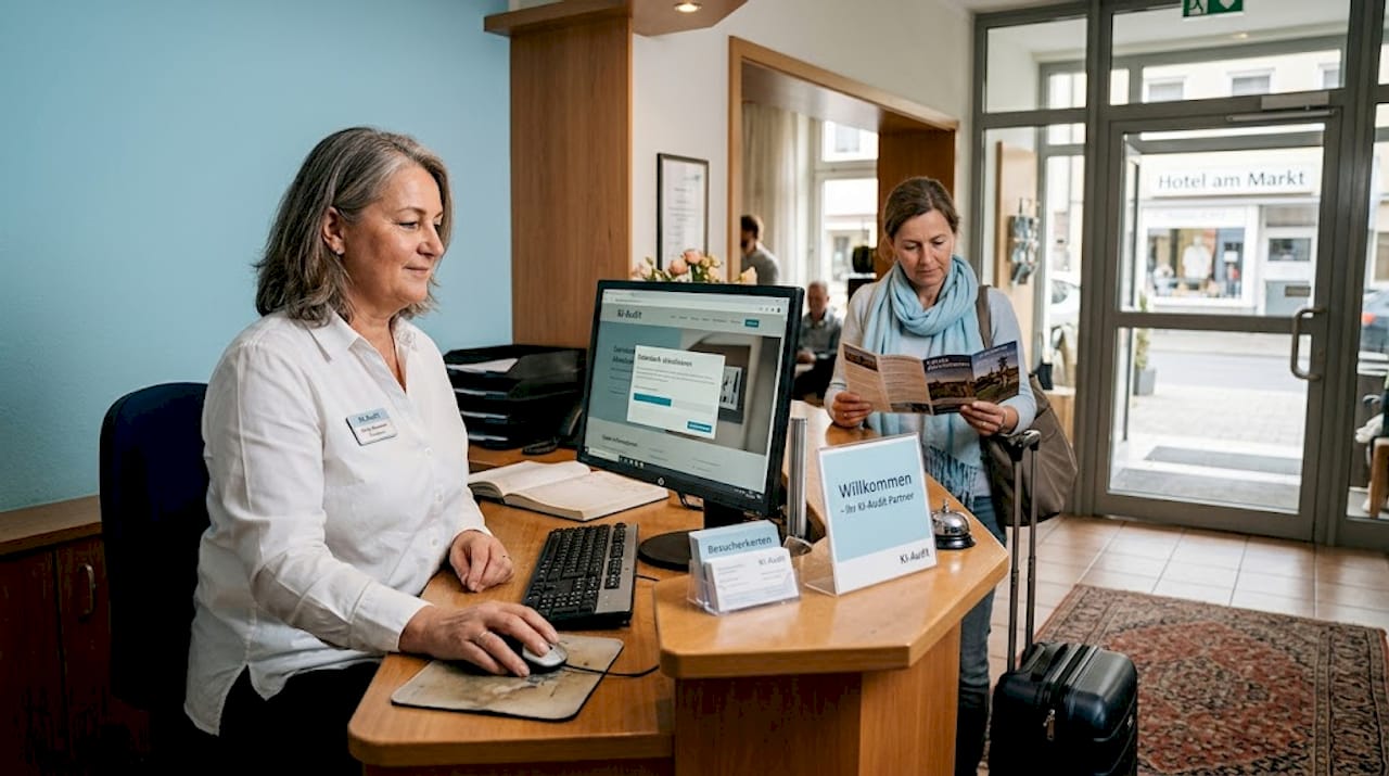 Die Rezeptionistin pflegt die Hotelwebseite und kümmert sich um die Kommunikation mit unseren Gästen.