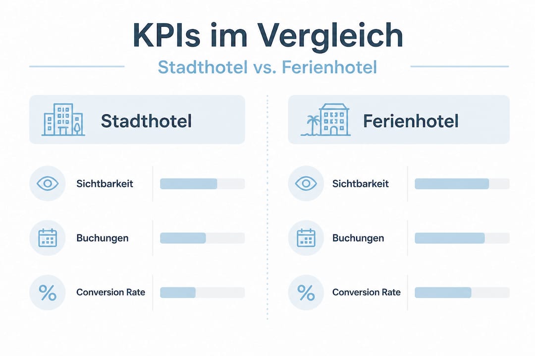 Infografik: Kennzahlen im Vergleich – Stadthotels vs. Ferienhotels