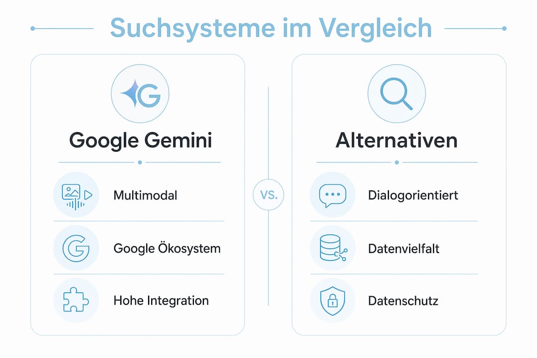 Infografik: Funktionen verschiedener Suchsysteme im Vergleich