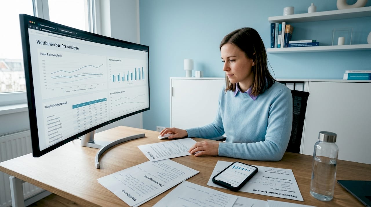 Ein Marketingexperte analysiert die Wettbewerbsdaten von Hotels, um Markttrends und Chancen besser einschätzen zu können.