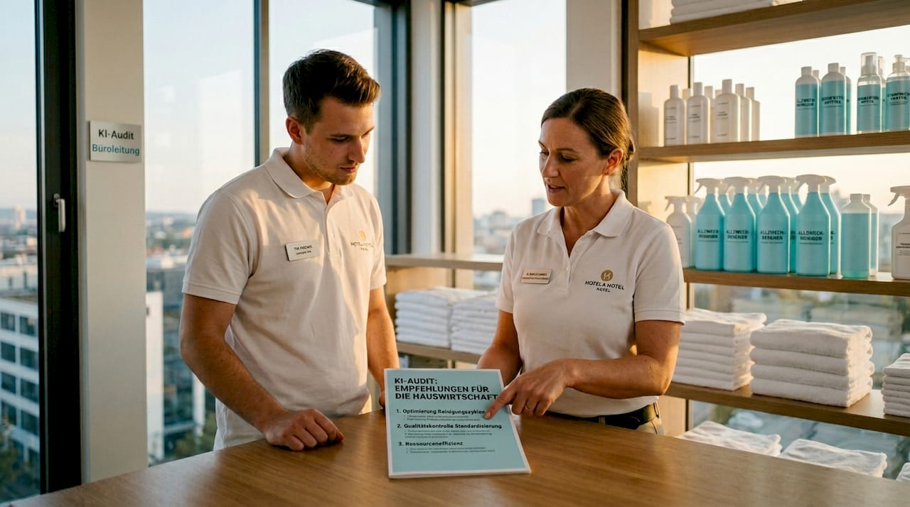 Die Hausdame bespricht gemeinsam mit ihrem Team die anstehenden Aufgaben im Housekeeping.