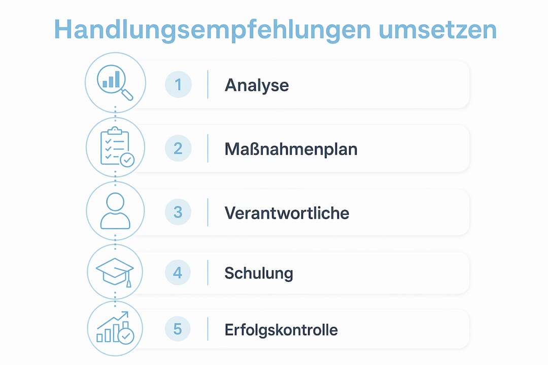 Grafik: Schritt-für-Schritt-Anleitung zur erfolgreichen Umsetzung von Empfehlungen im Hotelalltag