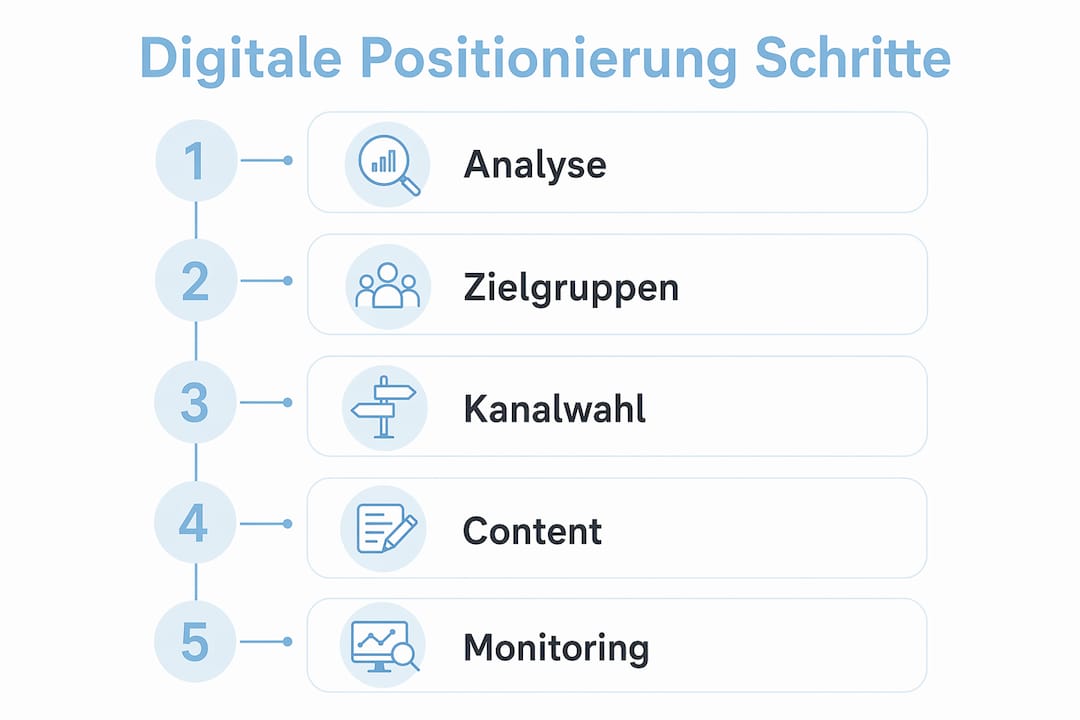 Grafik: In fünf Schritten zur erfolgreichen digitalen Positionierung
