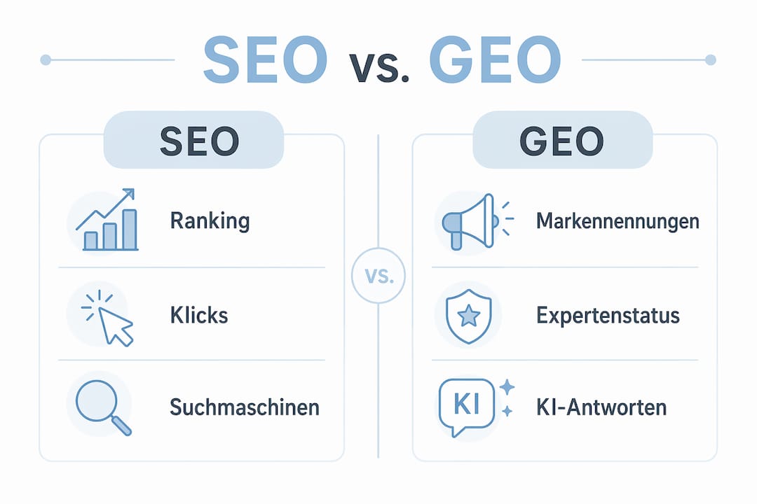 Vergleichende Infografik: Welche Faktoren beeinflussen das Ranking bei SEO und GEO?