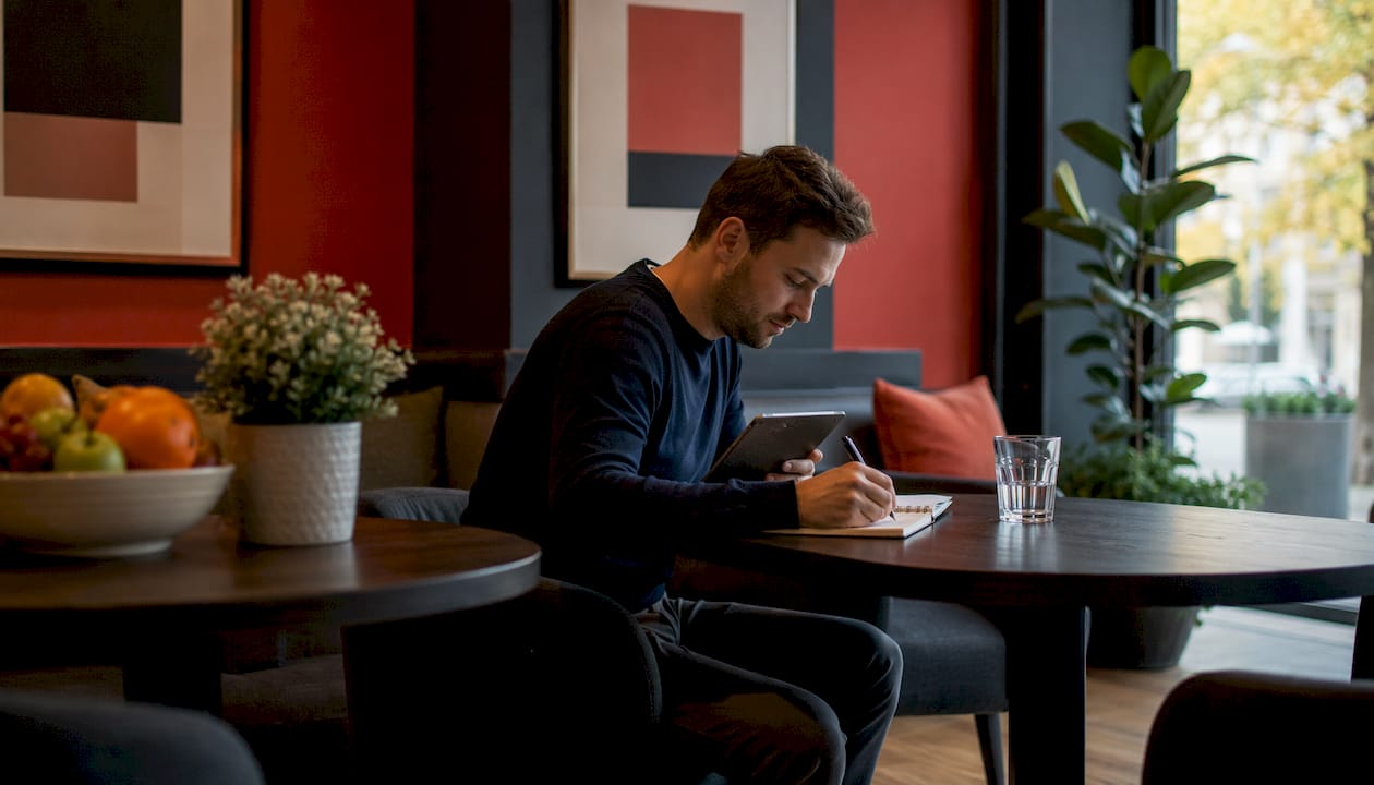 Ein SEO-Experte untersucht Hotelbewertungen, um die digitale Sichtbarkeit der Hotels zu optimieren.
