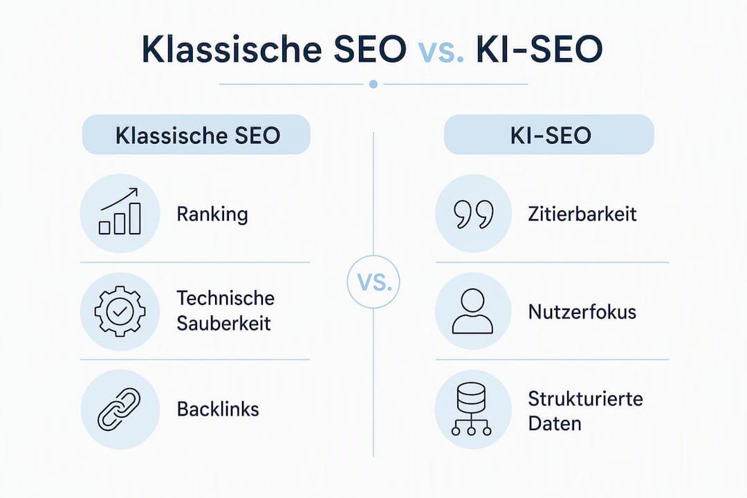 Infografik: Klassische SEO vs. KI-basierte SEO im Vergleich