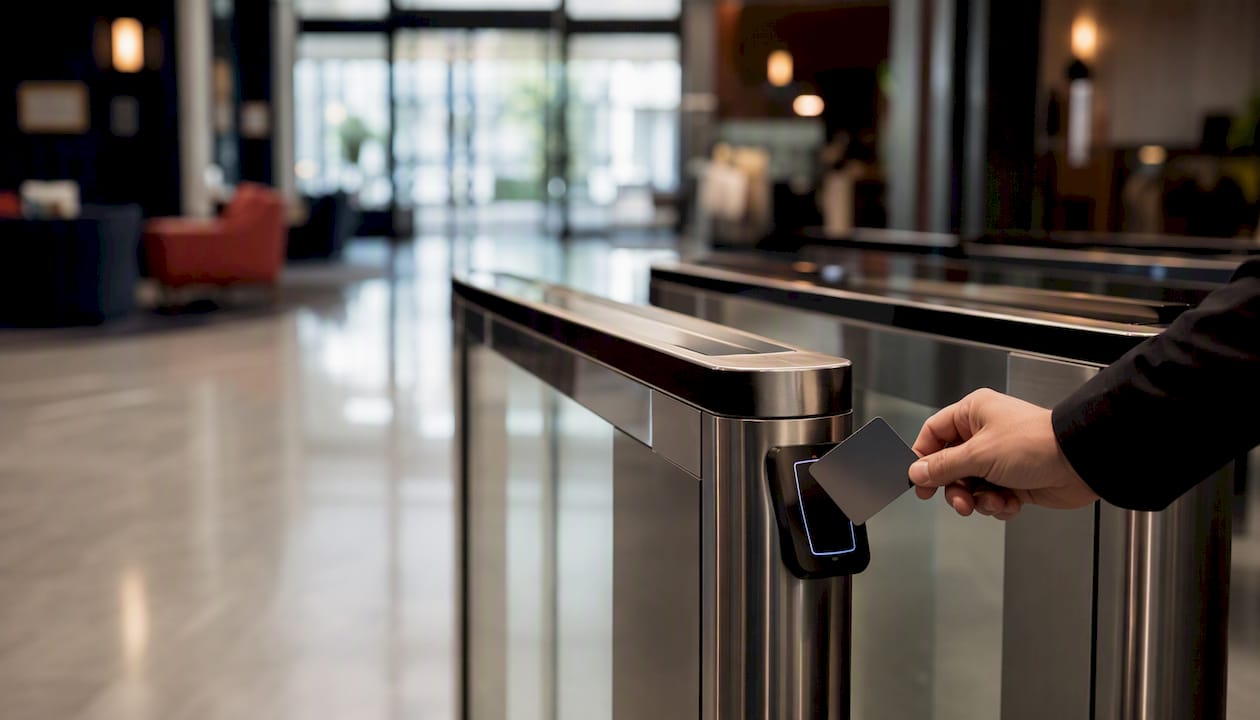 Automatisches Zutrittssystem mit Drehkreuz für Hotellobbys