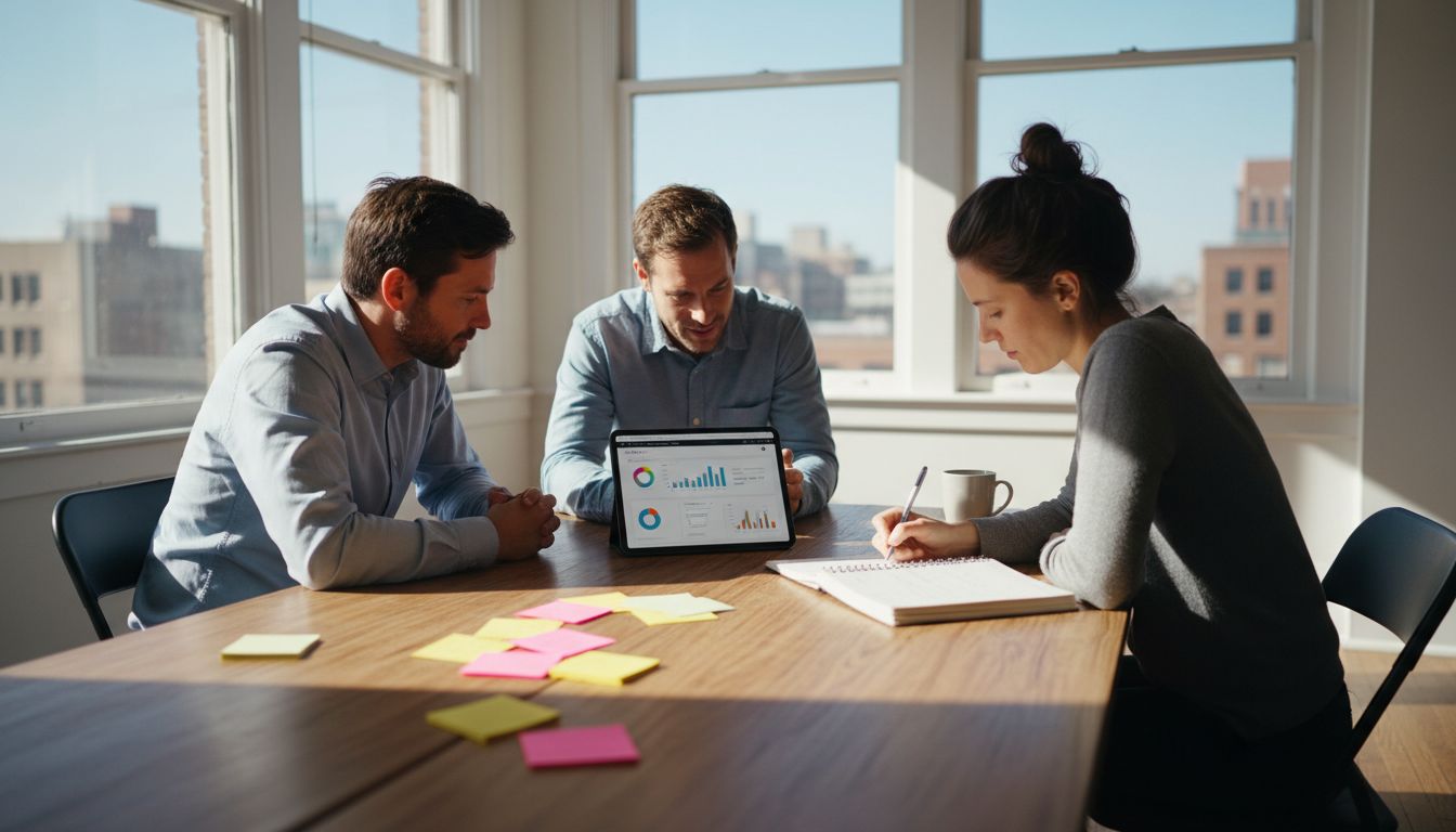 Team reviewing website analytics in office