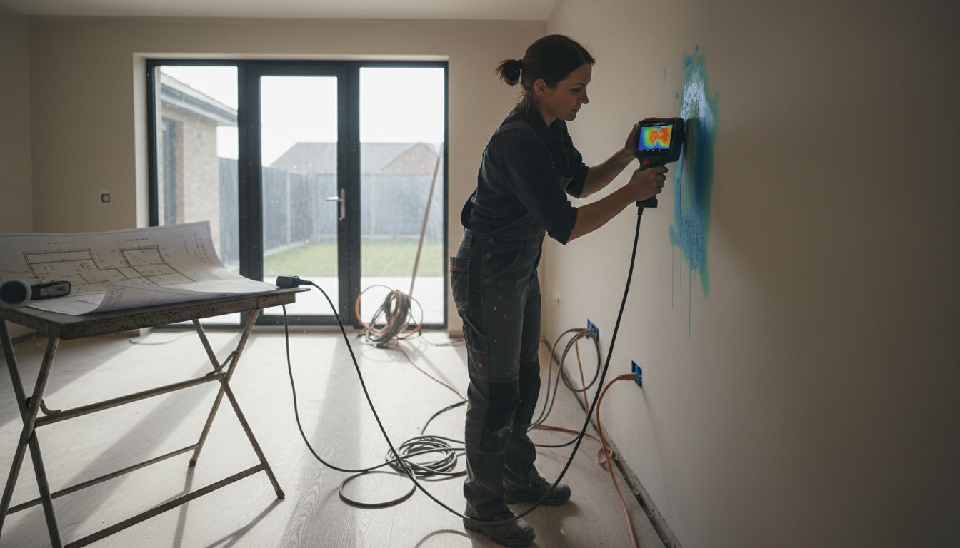 Inspector uses thermal camera on new build wall