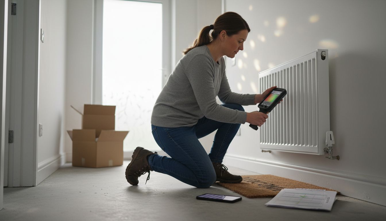 Inspector checking wall with thermal scanner