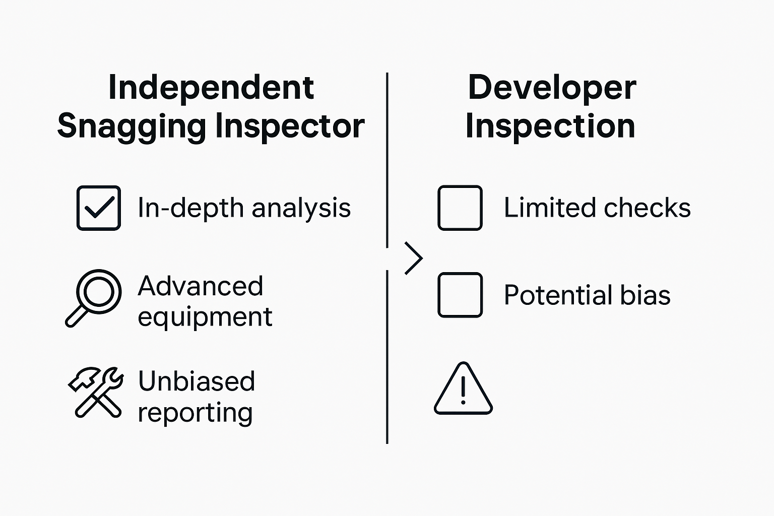 Infographic comparing independent and developer snagging