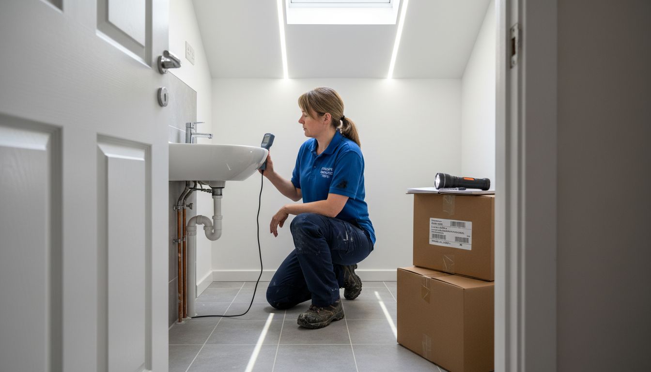 Surveyor checks bathroom with moisture meter
