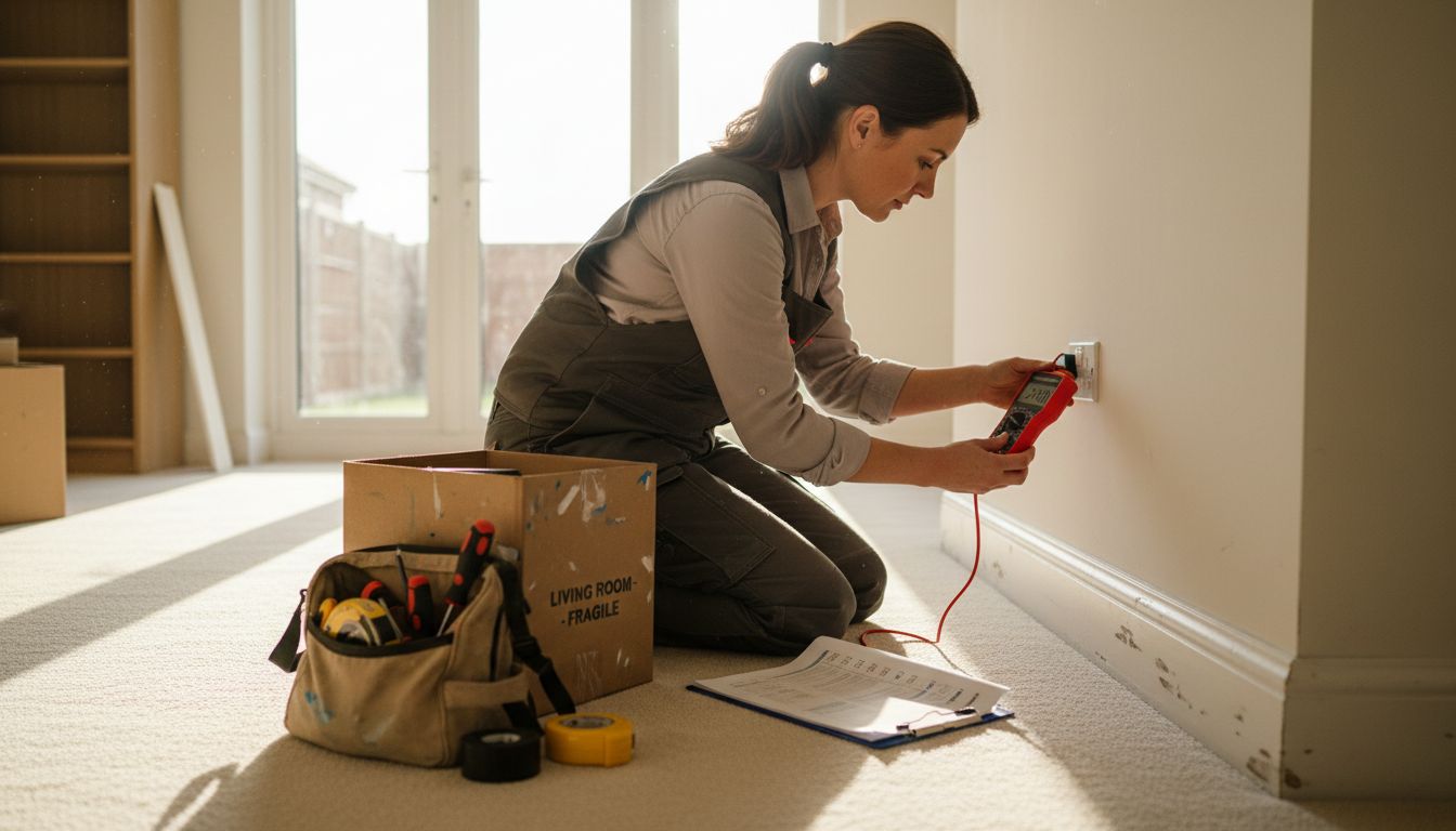 Woman checks socket during home snagging