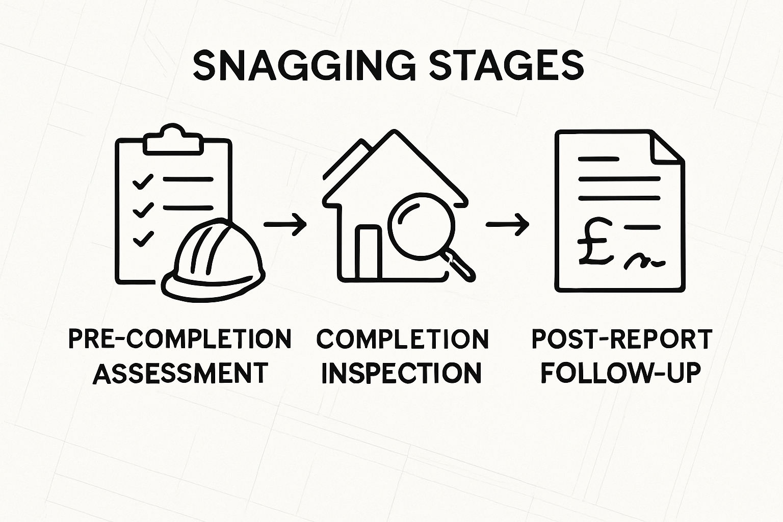 Infographic showing stages of snagging inspection
