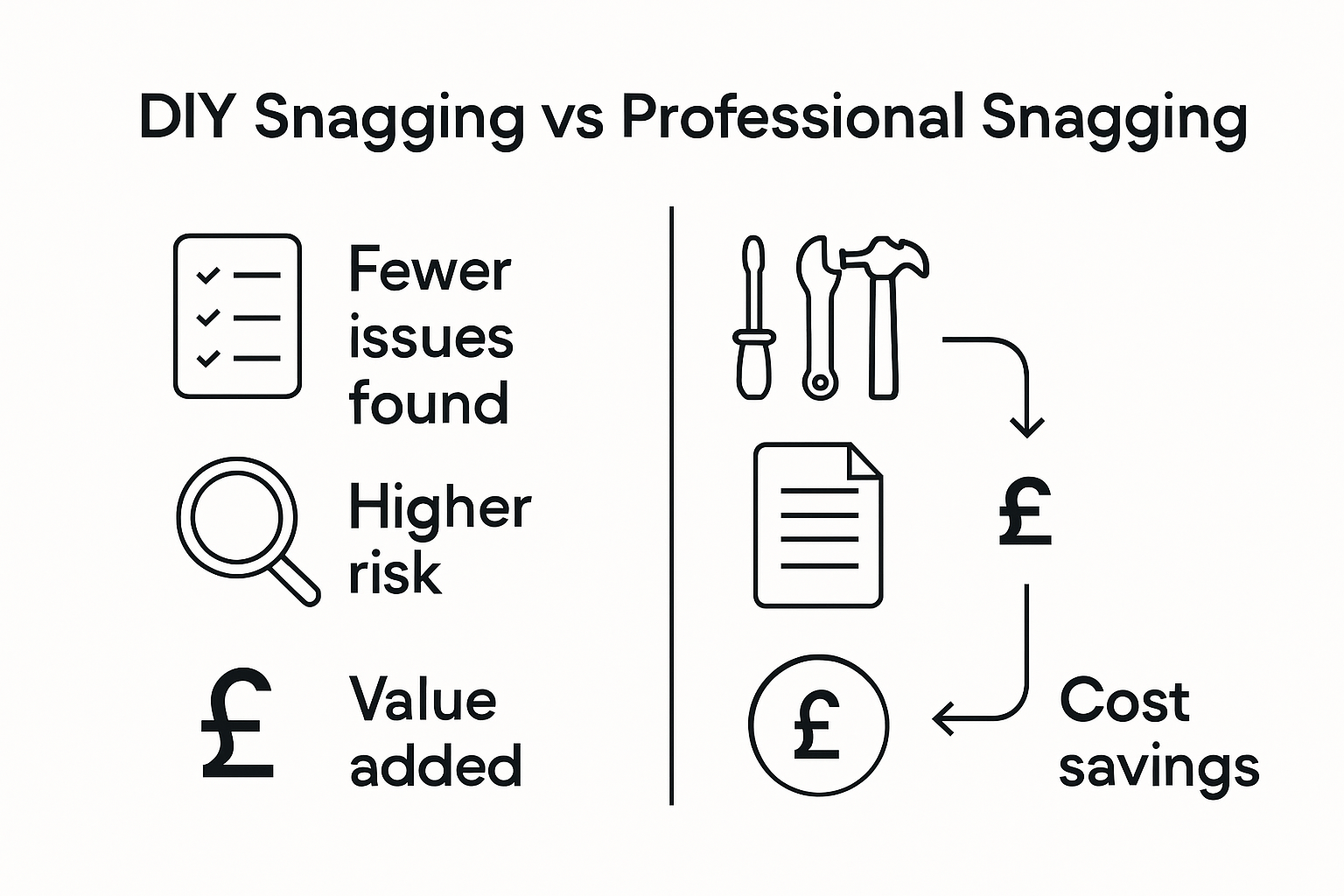 Infographic comparing DIY vs professional snagging