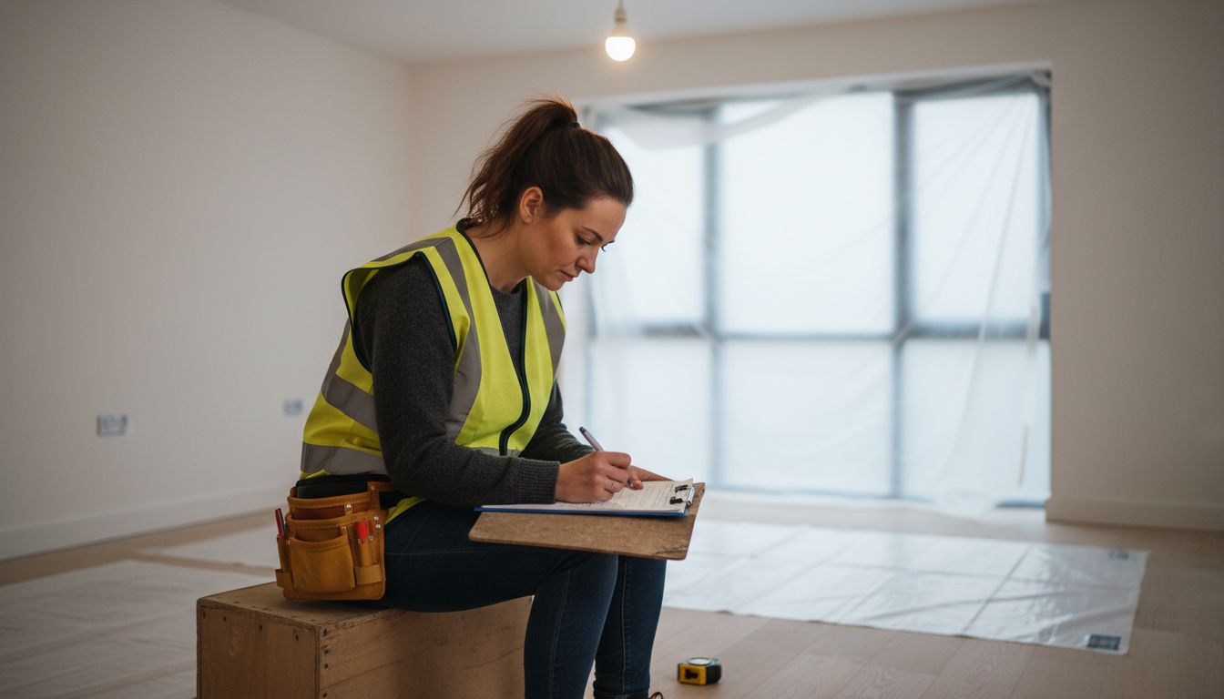 Inspector ticking checklist in new-build flat
