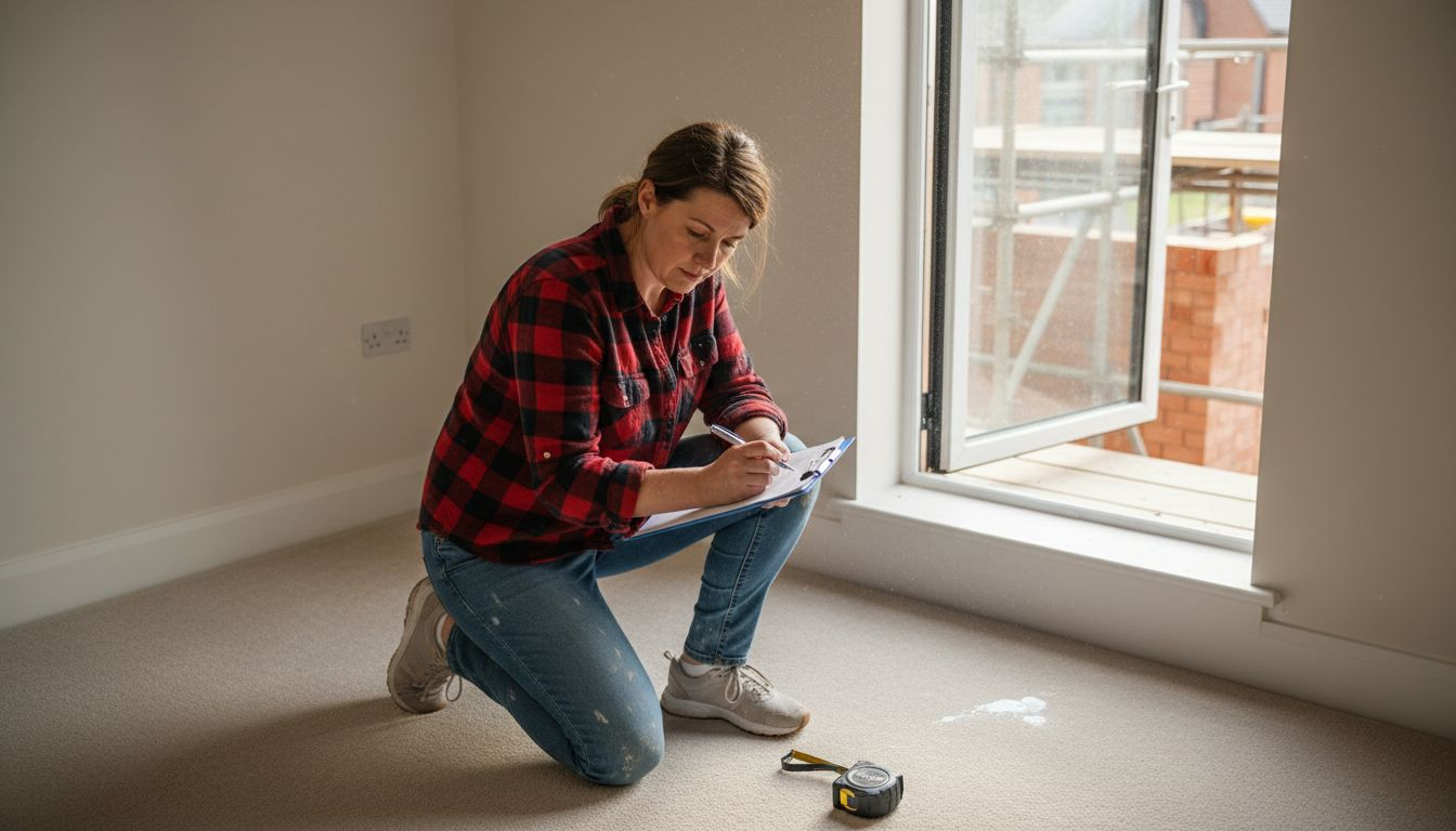 Woman completing room snagging checklist