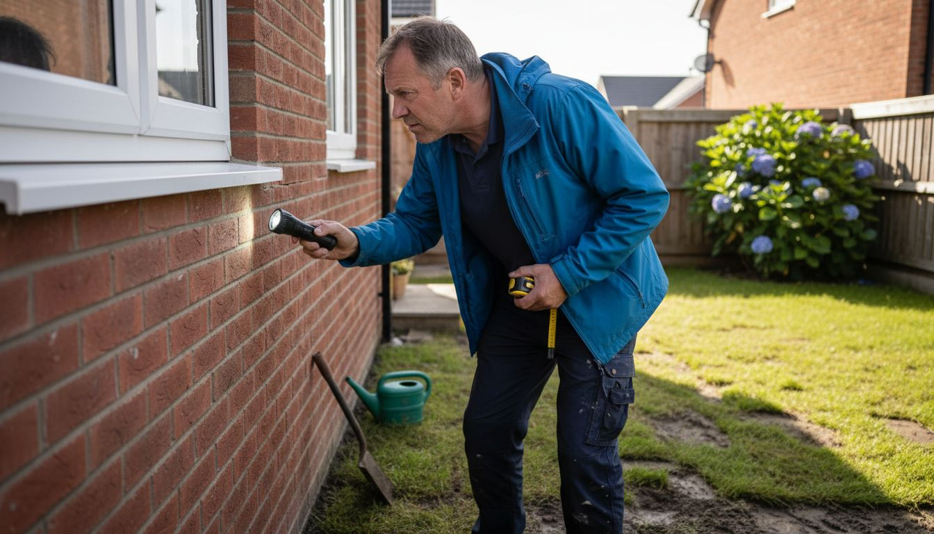 Inspector checking new home exterior wall