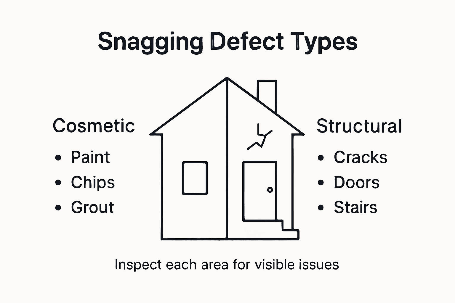 Infographic showing cosmetic and structural snag types