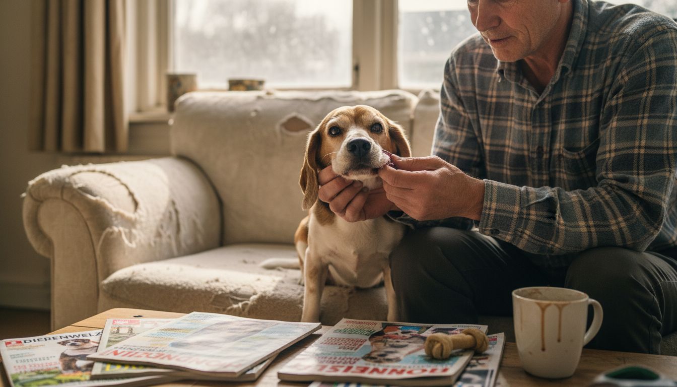 Het gebit van een oudere hond controleren op tandvleesproblemen