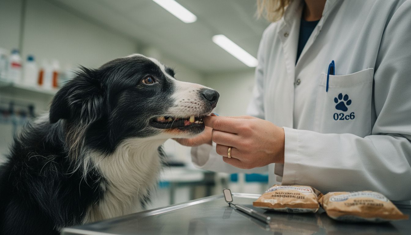 Een dierenarts controleert het gebit van een hond op tandsteen.