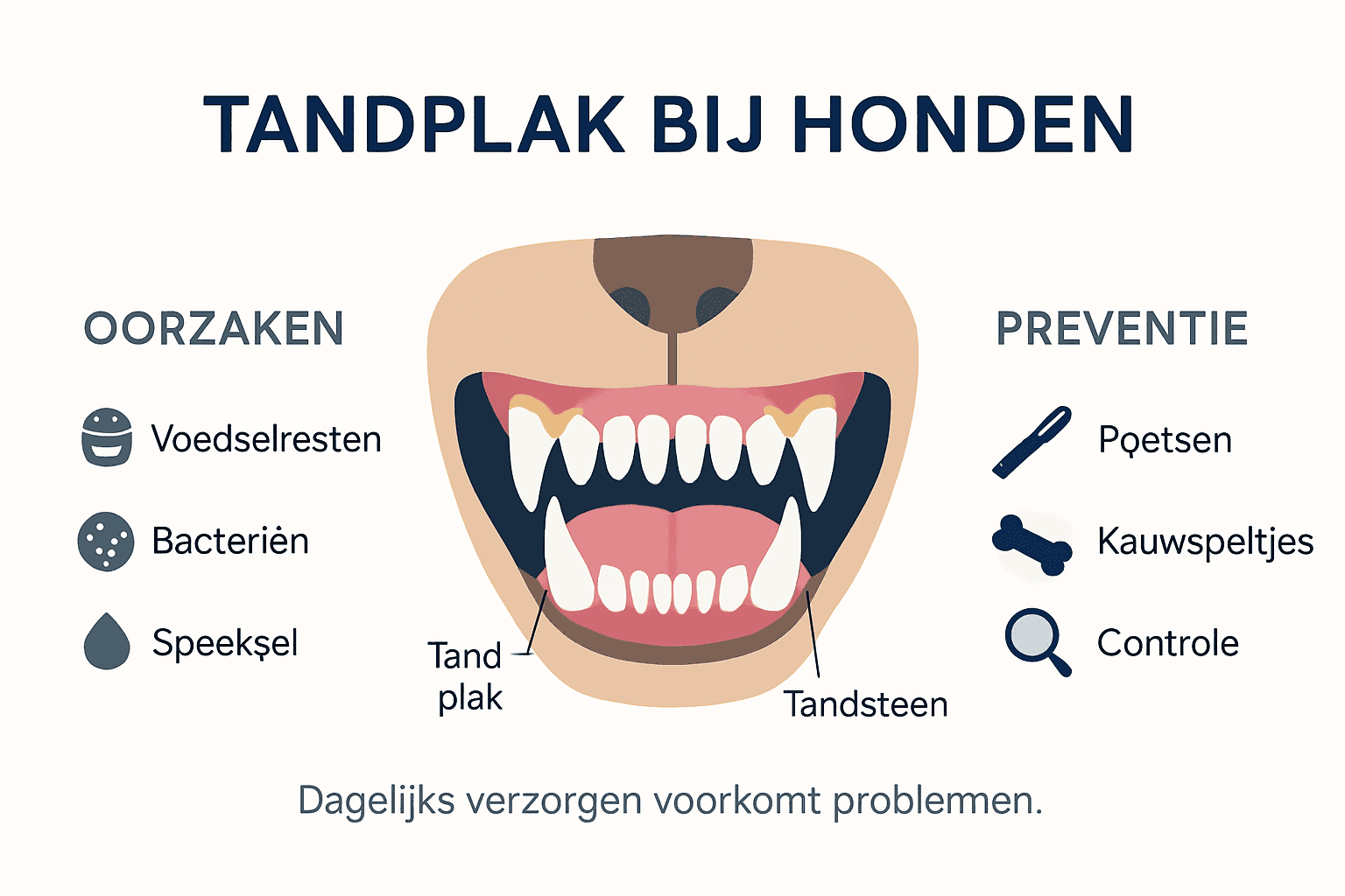 Infographic: tandplak bij honden – oorzaken en wat je kunt doen om het te voorkomen