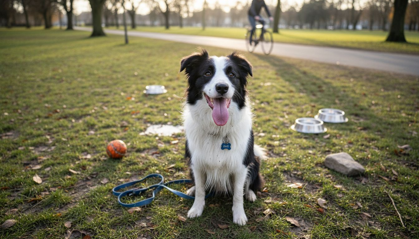 Een vrolijke hond met een fris en schoon gebit geniet van het buiten zijn.
