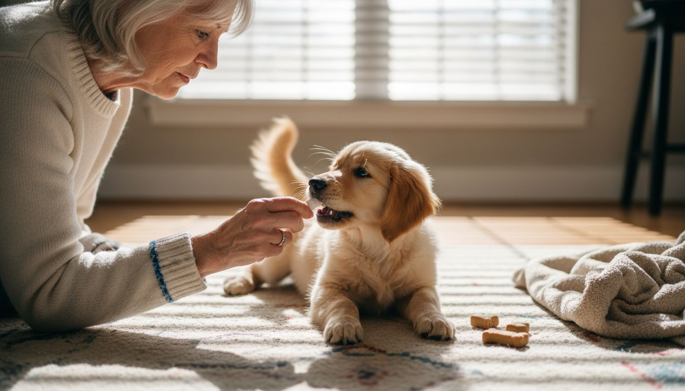 Baasje maakt op speelse wijze kennis met de puppytandenborstel