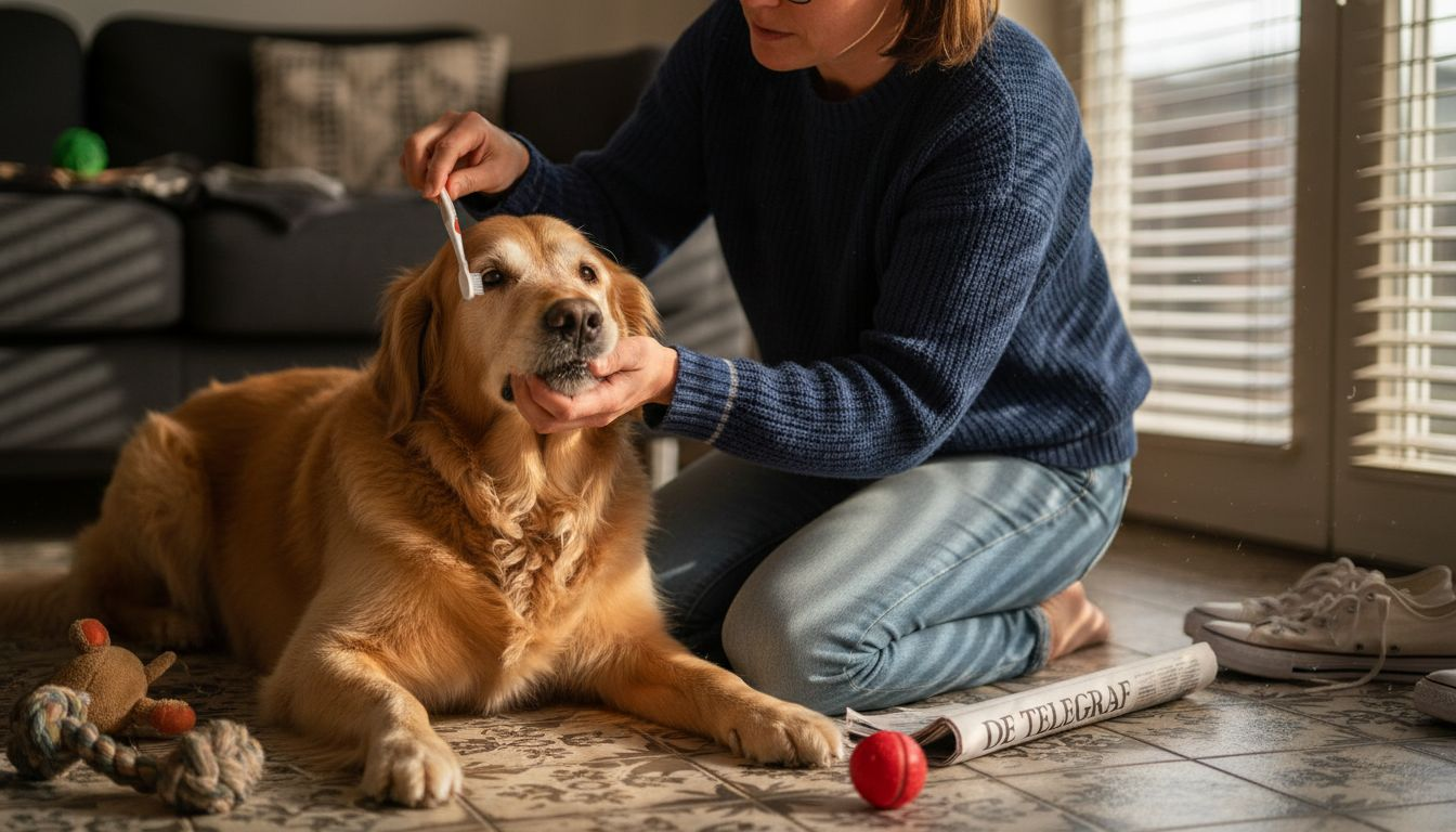 De tanden van je hond poetsen in een gewone, huiselijke setting