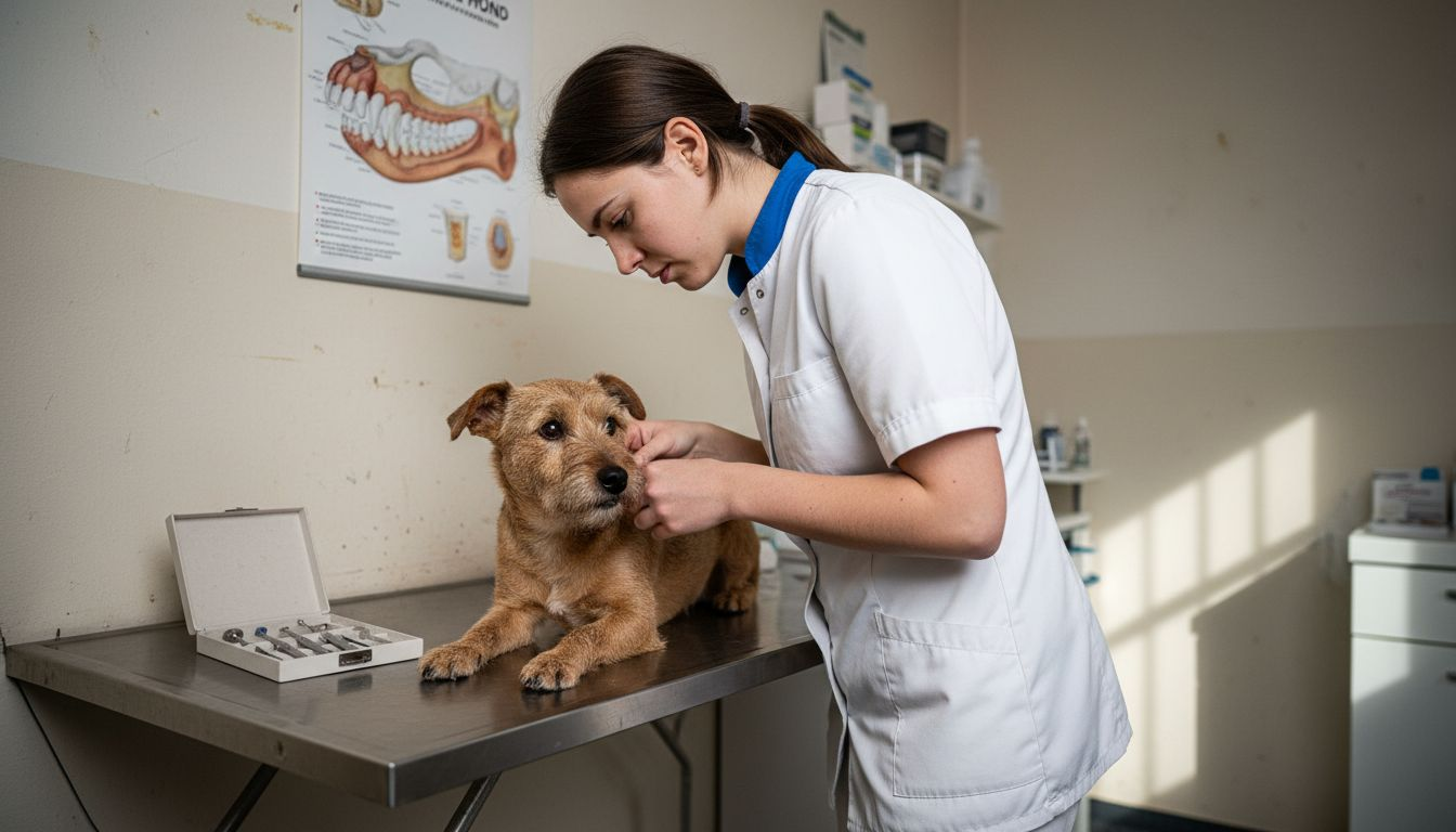In de dierenkliniek bekijkt de dierenarts zorgvuldig het gebit van een hond.