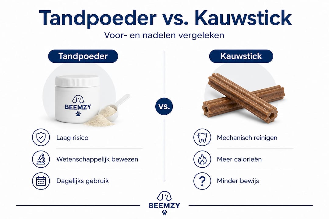 Infographic: tandpoeder of kauwstick – wat is het beste voor je hond?