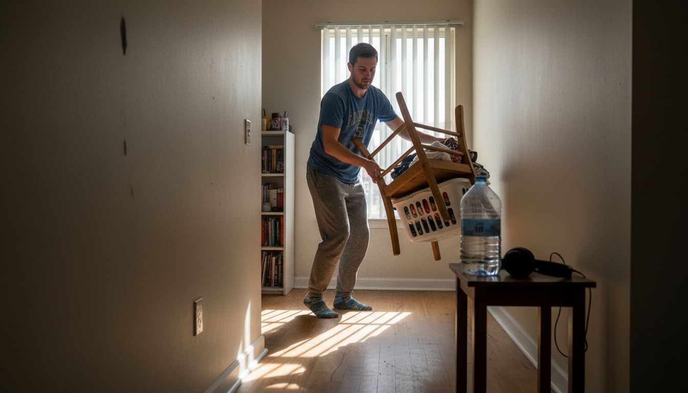 Man preparing small room for dancing